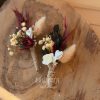 Anstecker Hochzeit Modern mit bordeauxroter und cremefarbener Papierrose, Perlmutt-Herz und Naturmaterialien