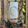 Hochzeitskerze Vintage Blumenkranz Gold mit Holzoptik und Spitze