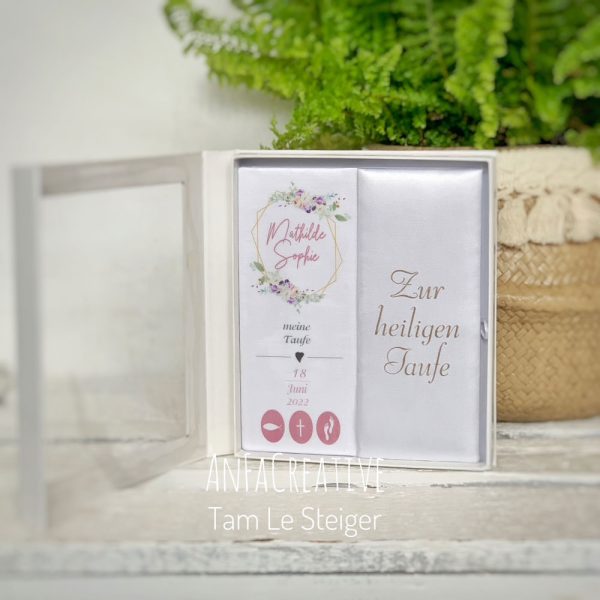 Taufbrief Vintage Zur heiligen Taufe in Rosa und Gold mit personalisiertem Namen und christlichen Symbolen
