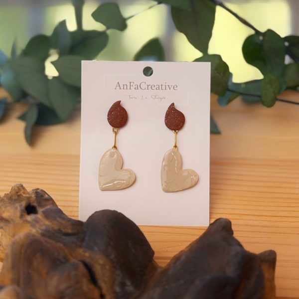 Ohrringe Damen handgemacht als Unikat mit Herzdesign in Terrakotta