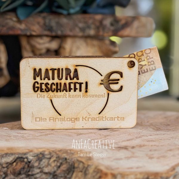 Geldgeschenk Matura aus Holz – Matura geschafft